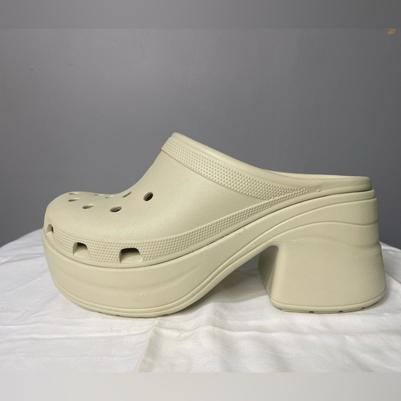 New Crocs Siren Clog Platform Block High Heels Bone/White Slip On Womens Size 12 - Picture 11 of 14